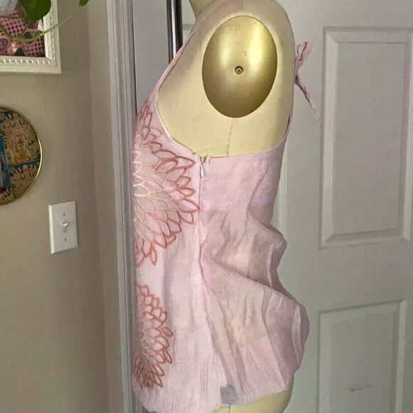 LOVE CULTURE PINK Seersucker Dahlia Embroidery Camisole Tank shirt *SMALL* - Picture 3 of 5